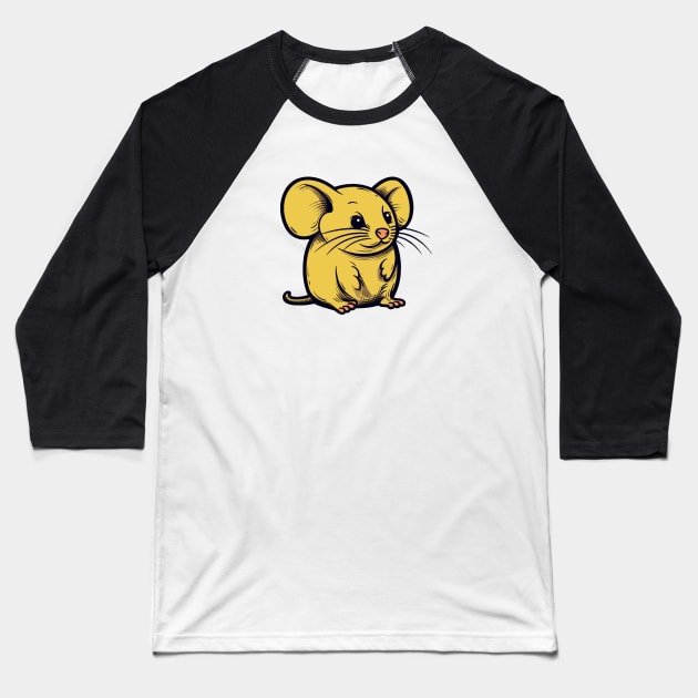 Adorable Yellow Mouse Character || Vector Art Baseball T-Shirt by Mad Swell Designs
